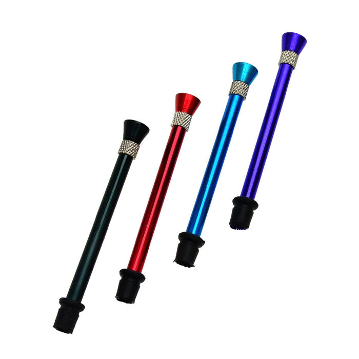 Aluminium Downstem with Bowl and Joint, black, red, blue, and purple versions side by side.