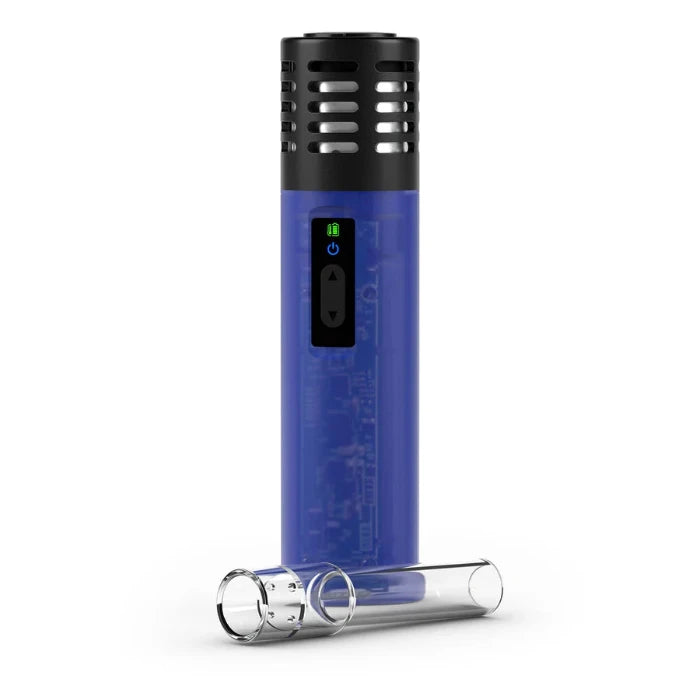 Arizer Air SE Vaporizer Blue standing with glass tube placed in front.