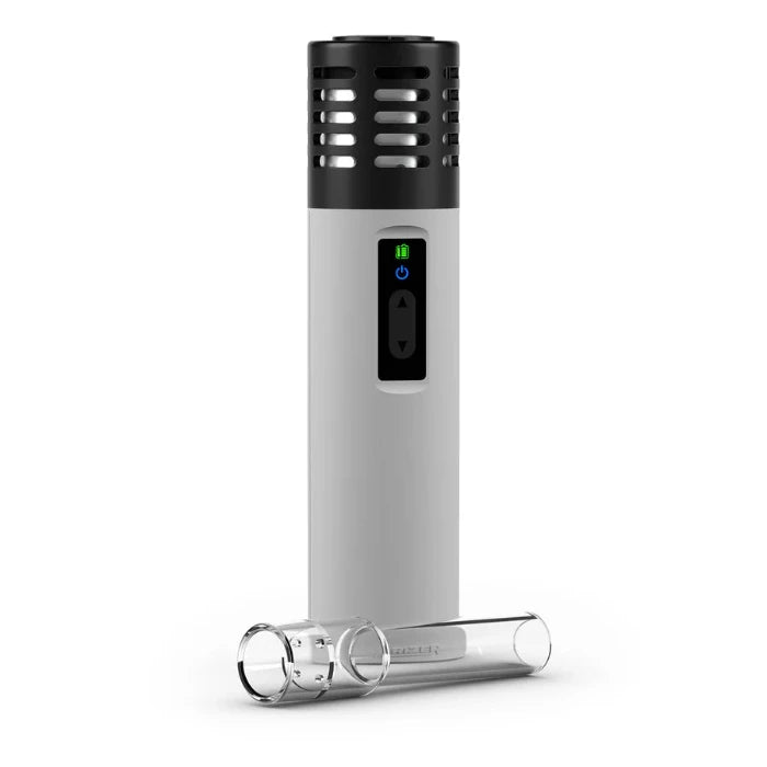 Arizer Air SE Vaporizer White standing with glass tube placed in front.