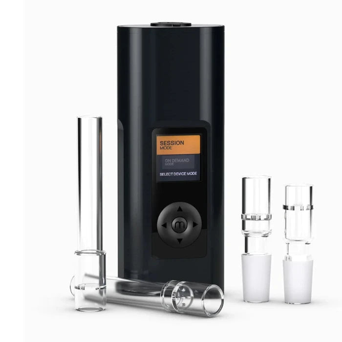 Arizer Solo 3 Vaporizer standing upright with all accessories around it.