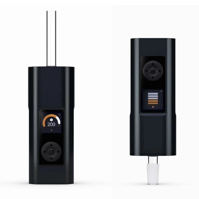 Arizer Solo 3 Vaporizer with mouthpiece and bong adapter upside down, standing upright.
