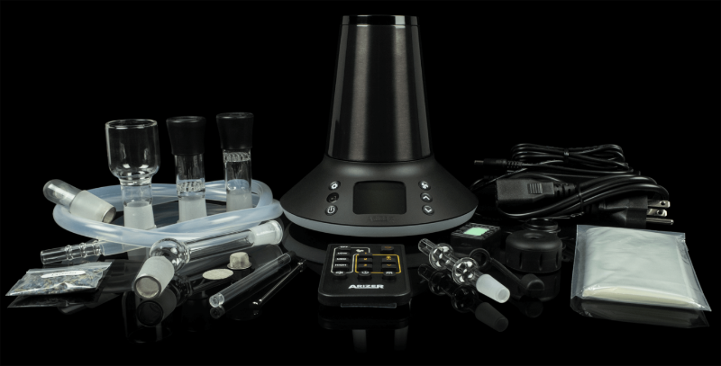 Arizer XQ2 Vaporizer with all accessories around it.
