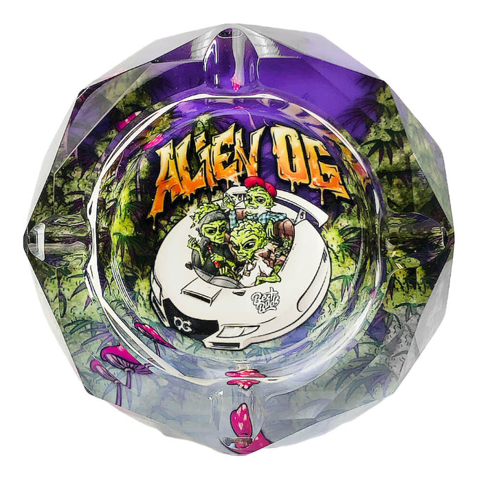 Best Buds Crystal Ashtray Alien OG, front view.