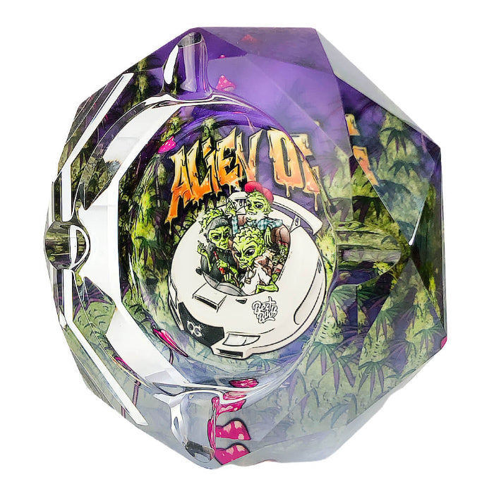 Best Buds Crystal Ashtray Alien OG, standing left profile view.