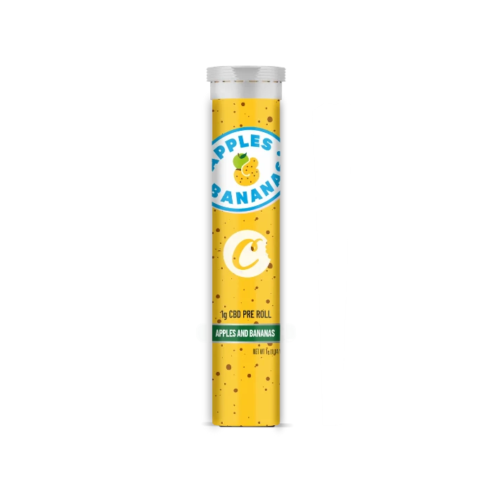 Cookies Apples And Bananas CBD Pre-Roll tube standing upright.