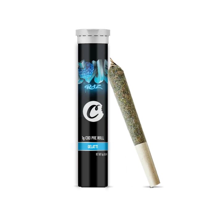Cookies Blue Raz CBD Pre-Roll standing upright.
