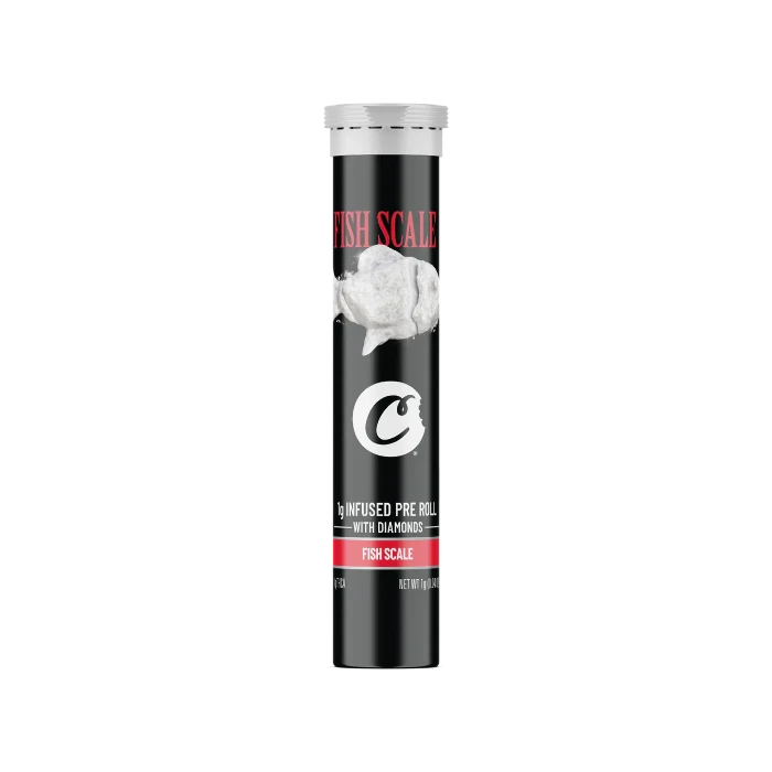 Cookies Fish Scale THC-O pre-roll tube, standing upright.