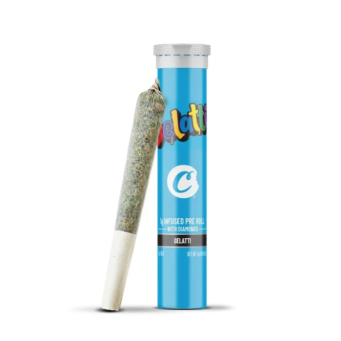 Cookies Gelato THC-O pre-roll standing next to its tube.