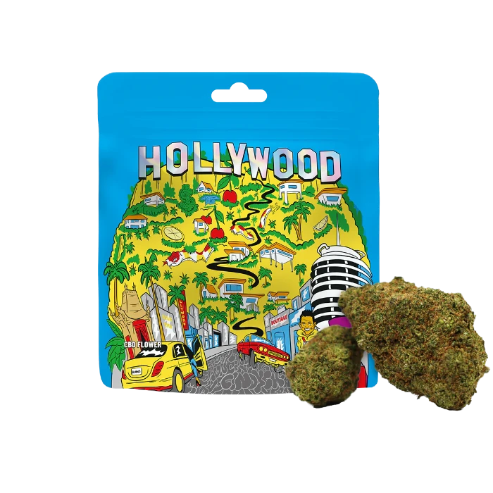 Cookies Hollywood CBD Flower in doypack with buds in front.