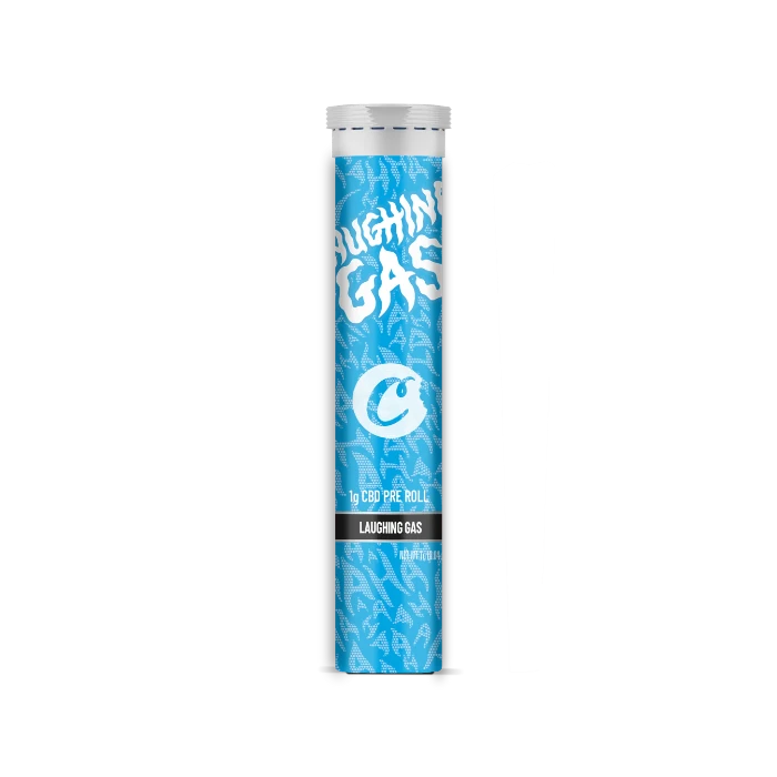 Cookies Laughing Gas CBD Pre-Roll tube standing upright.