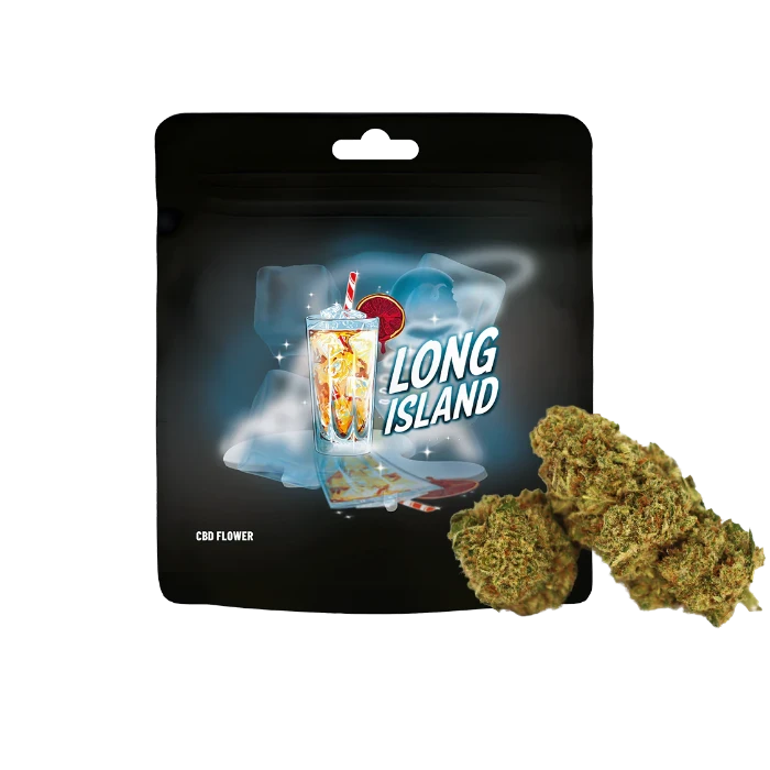 Cookies Long Island CBD Flower in doypack with buds in front.