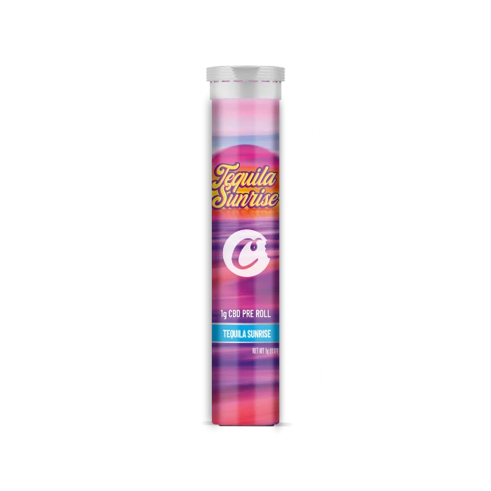 Cookies Tequila Sunrise CBD Pre-Roll tube standing upright.