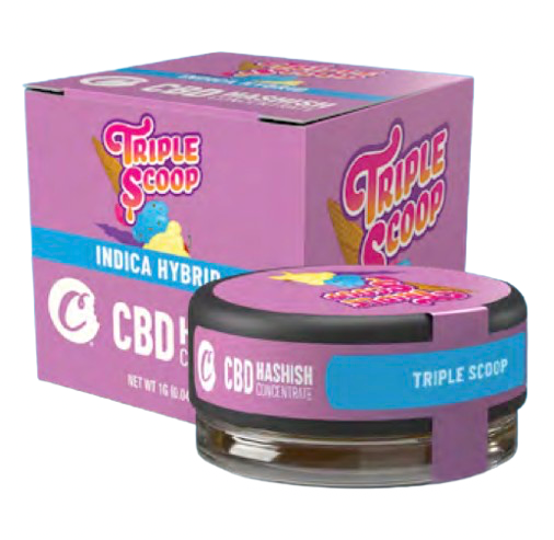Cookies Triple Scoop CBD Hash box with jar in front.