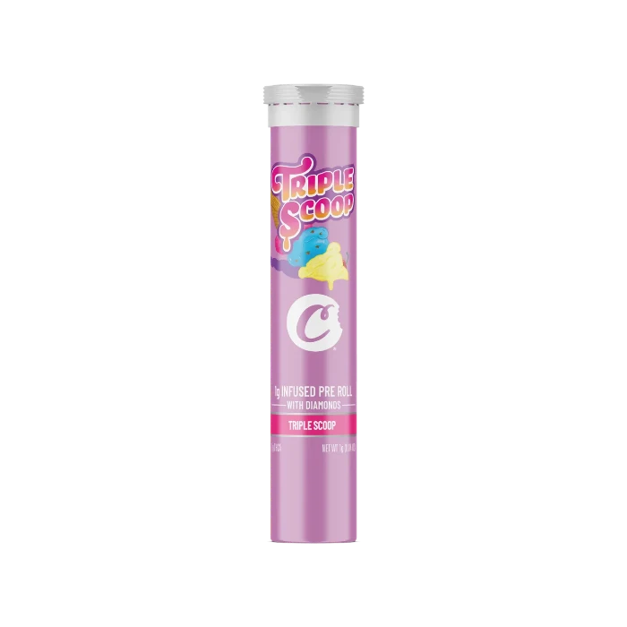 Cookies Triple Scoop THC-O pre-roll tube, standing upright.