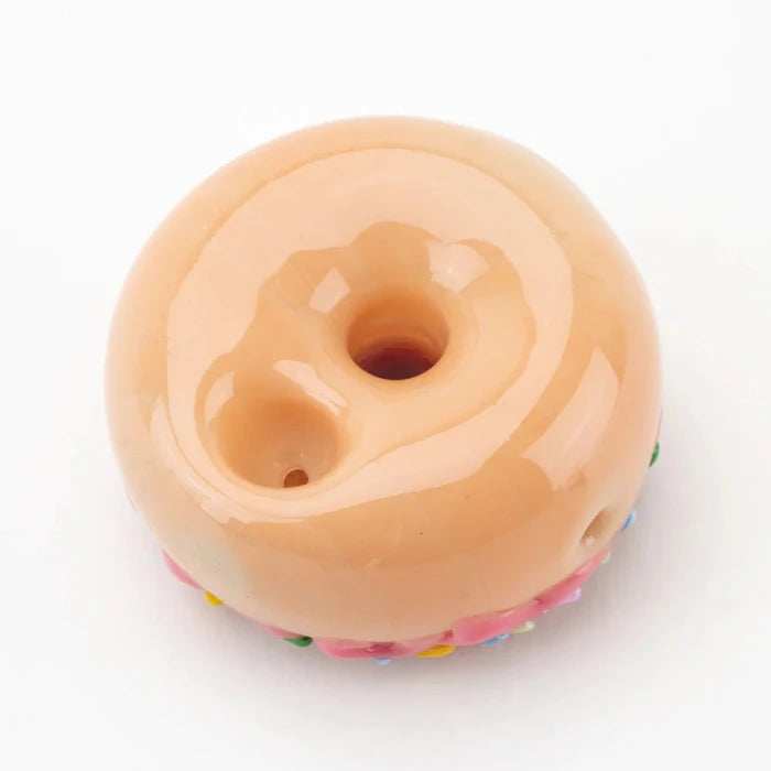 Empire Glassworks Pink Sprinkle Donut Pipe bottom view with bowl.