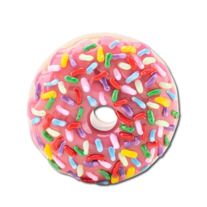 Empire Glassworks Pink Sprinkle Donut Pipe front view.