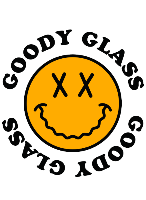 Goody Glass Popsicle Pipe Blue logo close-up.
