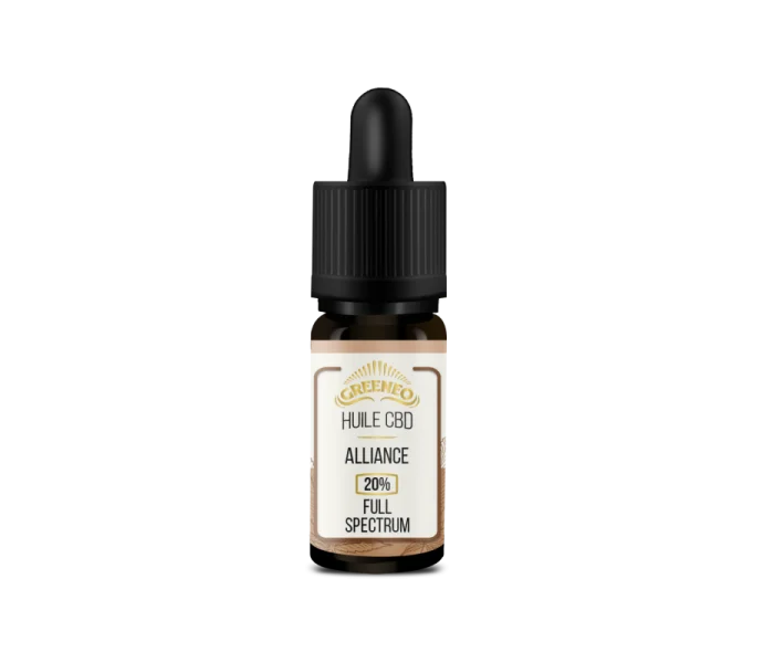 Greeneo Alliance CBD Oil 20% CBD bottle, front view.