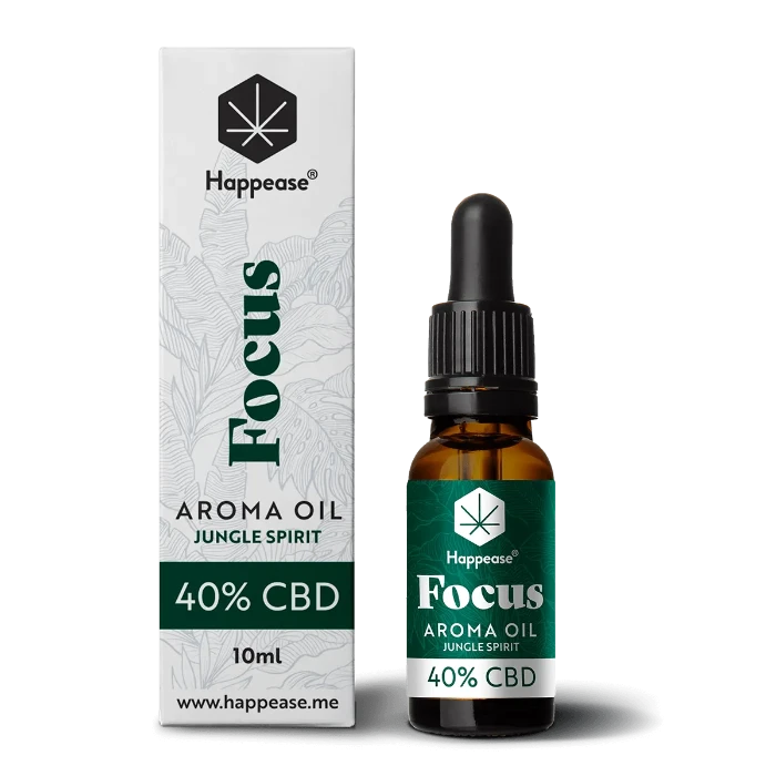 Happease CBD Oil Focus Jungle Spirit 40% CBD bottle and box.
