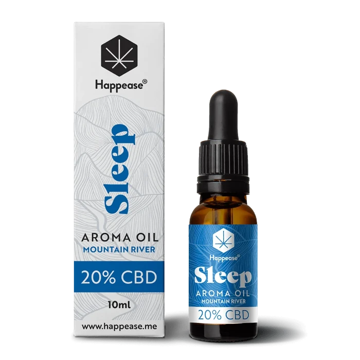 Happease CBD Oil Sleep Mountain River 20% CBD bottle and box.