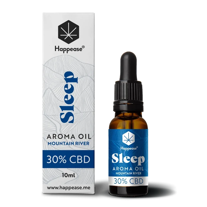 Happease CBD Oil Sleep Mountain River 30% CBD bottle and box.