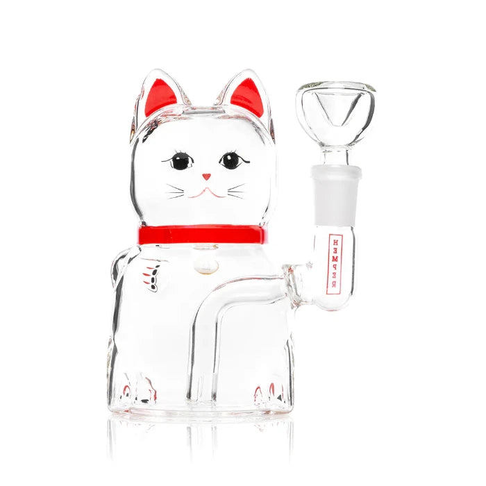 Hemper Lucky Money Cat Bong standing, back view.