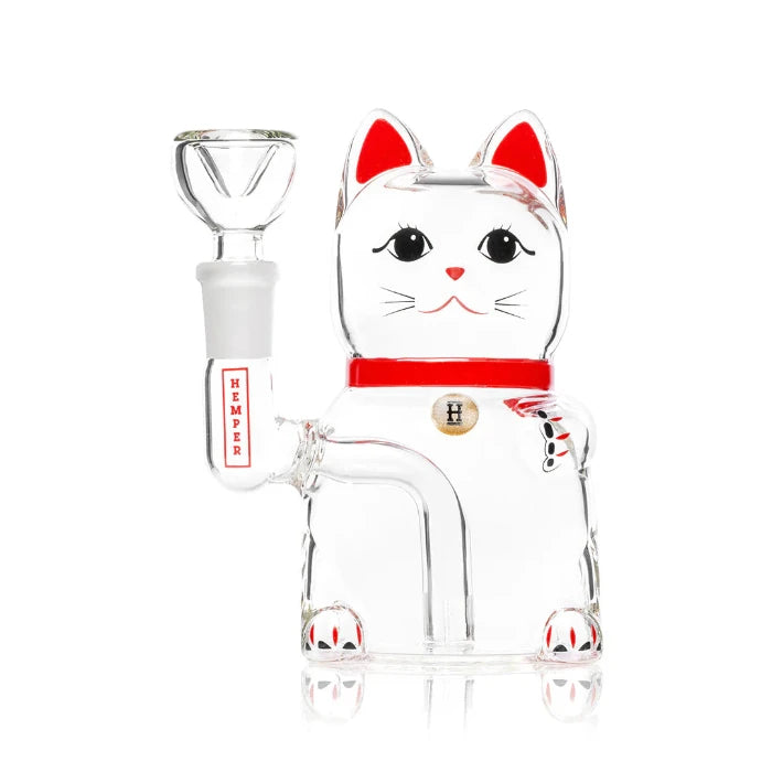 Hemper Lucky Money Cat Bong standing, front view.