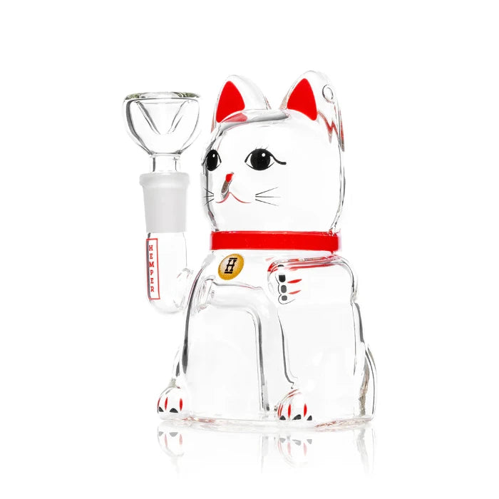 Hemper Lucky Money Cat Bong standing, three-quarter left view.