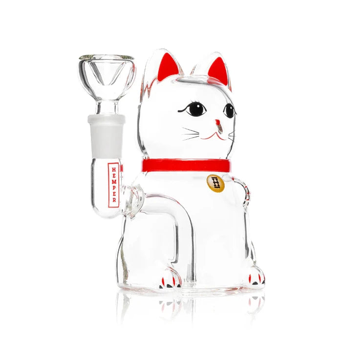 Hemper Lucky Money Cat Bong standing, three-quarter right view.