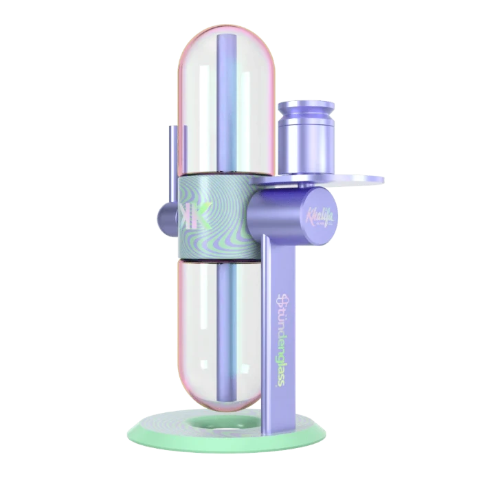 Khalifa X Stündenglass Gravity Hookah standing at 3/4 left angle.