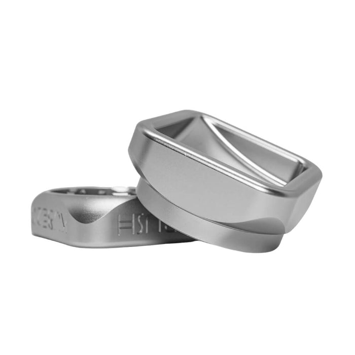 Krush Kube 2.0 Aluminium Grinder 2 Parts 55 mm Steel Grey opened, showing both halves.