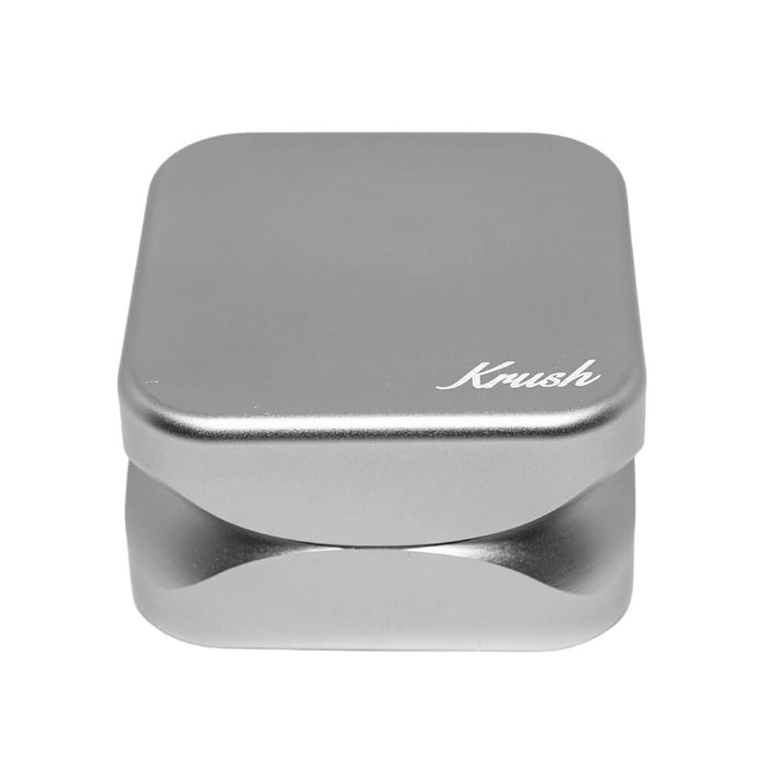 Krush Kube 2.0 Aluminium Grinder 2 Parts 55 mm Steel Grey standing upright.