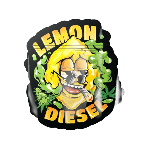 Mylar Bag With Zip - Smell-Proof - Lemon Diesel, standing upright view.