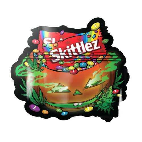 Mylar Bag With Zip - Smell-Proof - Skittlez, standing upright view.