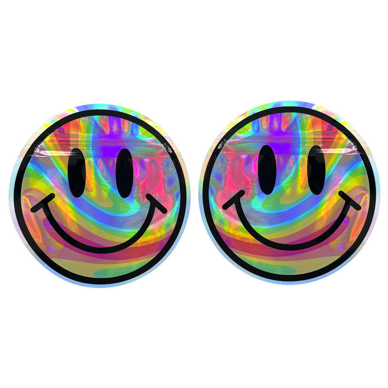 Mylar Bag With Zip - Smell-Proof - Smiley, standing upright view.