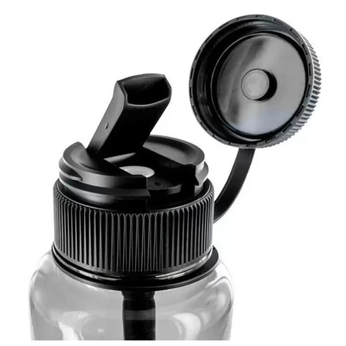 Close-up of Puffco Budsy Water Bottle Bong with mouthpiece raised.
