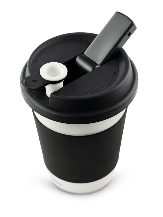 Puffco Cupsy Coffee Cup Bong standing with slight dive angle, showing the chamber.