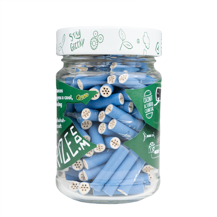 Back view of Purize XTRA Slim 100 Blue glass jar.