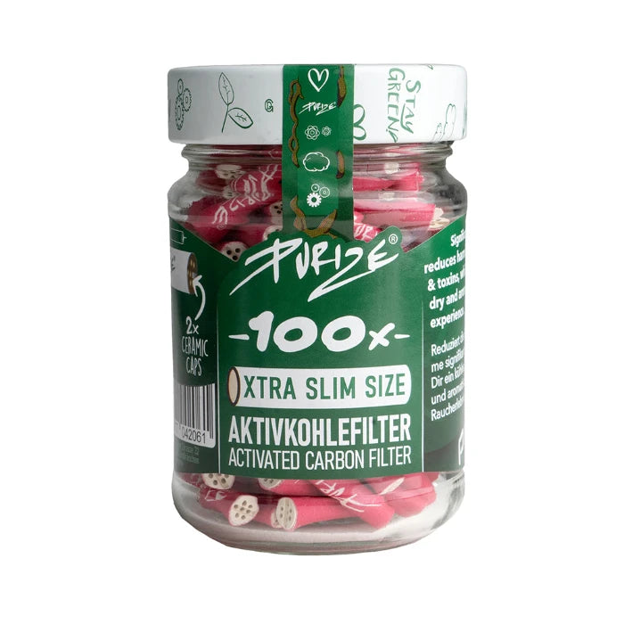 Purize XTRA Slim 100 Pink glass jar, standing upright.