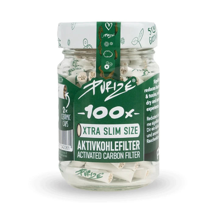 Purize XTRA Slim 100 White glass jar, standing upright.