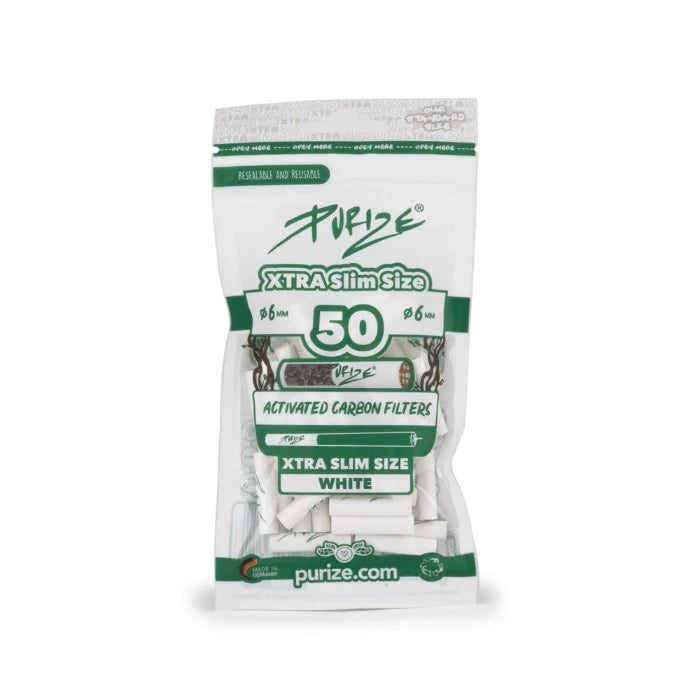 Purize XTRA Slim 50 White filter tips in doypack, upright position.
