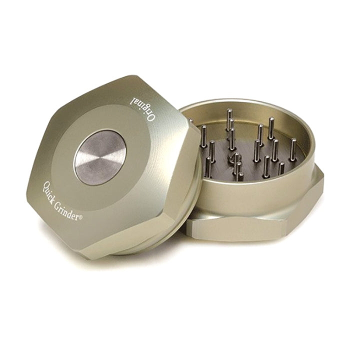 Open Quick Grinder V.3 Champagne, showing internal teeth.