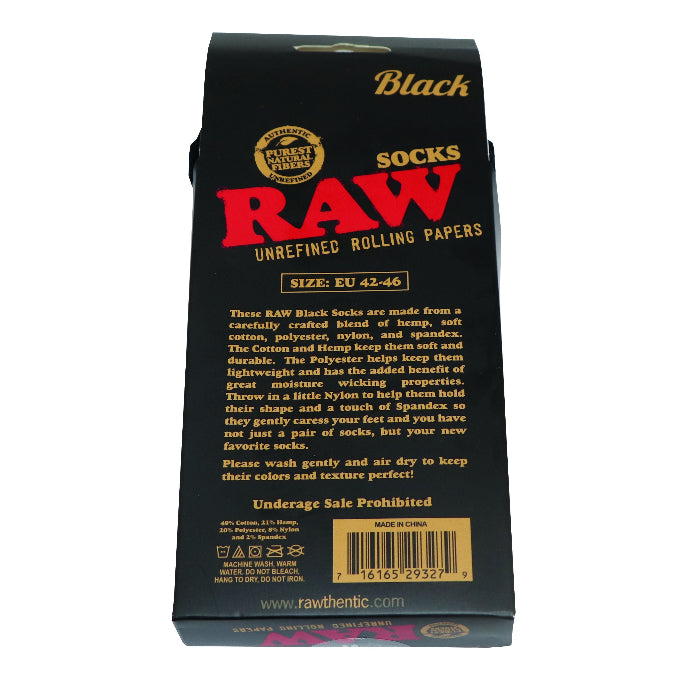 Back view of RAW Black Socks box.
