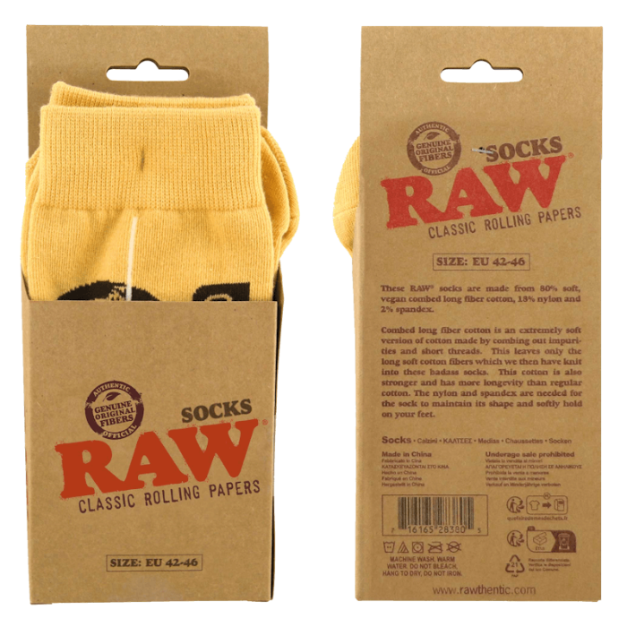 RAW Socks box, front and back views.