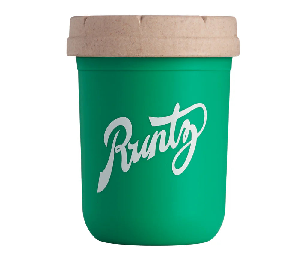 Re:stash X Runtz Green Mason Stash Jar 8oz, standing upright front view.