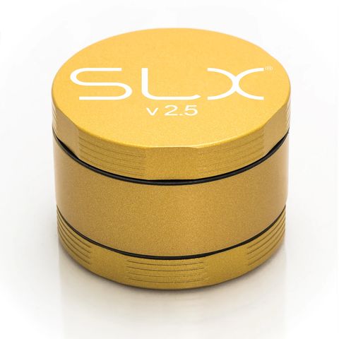 SLX 2.5 Aluminium Non-Sticky Grinder 50 mm Yellow standing upright.