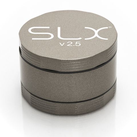 SLX 2.5 Aluminium Non-Sticky Grinder 62 mm Charcoal standing upright.