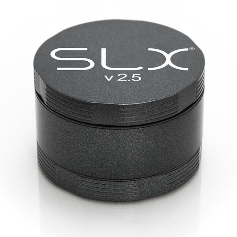 SLX 2.5 Aluminium Non-Sticky Grinder 62 mm Charcoal standing upright.