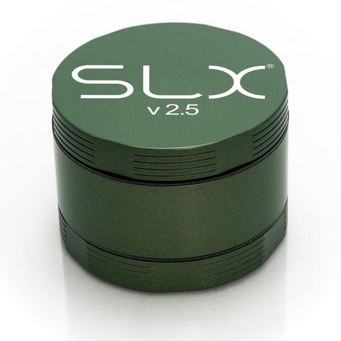 SLX 2.5 Aluminium Non-Sticky Grinder 62 mm Green standing upright.