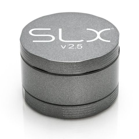 SLX 2.5 Aluminium Non-Sticky Grinder 62 mm Silver standing upright.